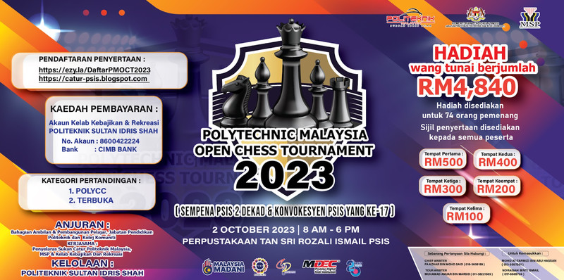 POLYTECHNIC MALAYSIA OPEN CHESS TOURNAMENT – PMOCT 2023 (RAPID)